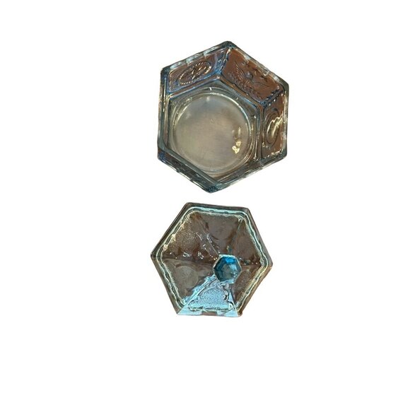 Vintage Tiara Indiana Glass Blue Candy Dish w/Lid Colonial Star & Eagle Design - Picture 2 of 7